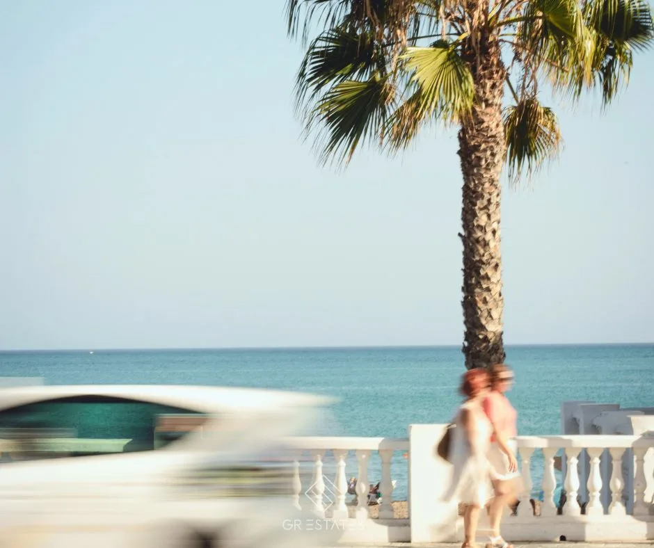 Quiet Costa del Sol beach under spring sunshine in May